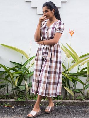 tie front checkered a-line dress - 17480664 - Standard Image - 2