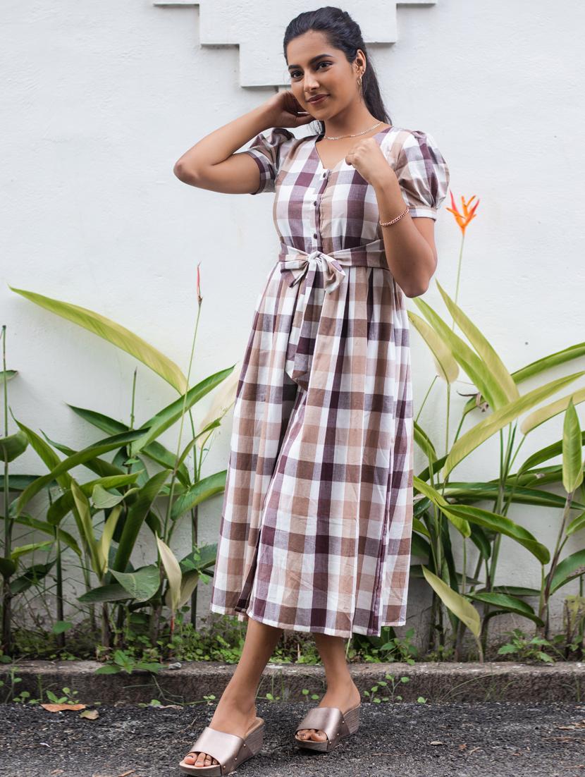 tie front checkered a-line dress - 17480664 - Zoom Image - 1