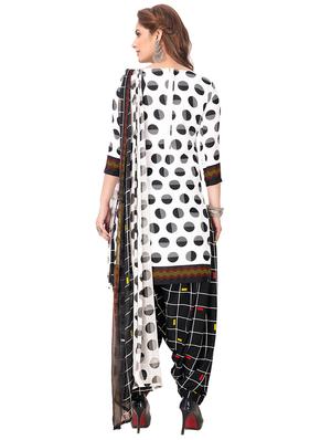 white printed unstitched salwar suit set - 17480702 - Standard Image - 3