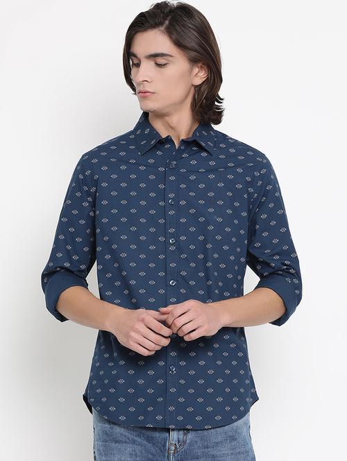 navy blue printed casual shirt - 17481664 - Very Small Image - 1