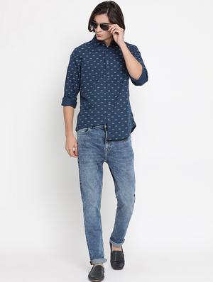 navy blue printed casual shirt - 17481664 - Standard Image - 4