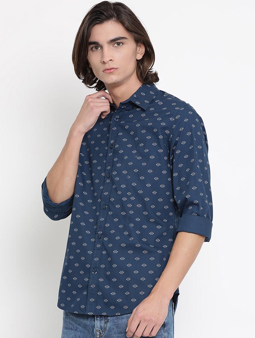 navy blue printed casual shirt - 17481664 - Zoom Image - 2