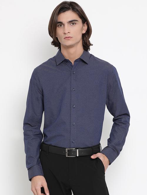 navy blue self design formal shirt - 17481679 - Standard Image - 1