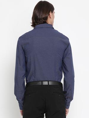 navy blue self design formal shirt - 17481679 - Standard Image - 3