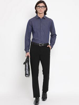 navy blue self design formal shirt - 17481679 - Standard Image - 4