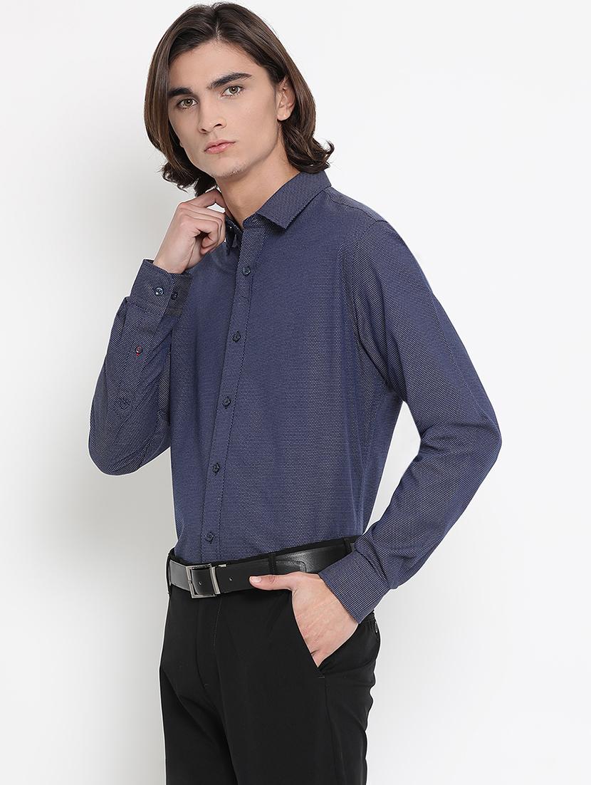 navy blue self design formal shirt - 17481679 - Zoom Image - 2