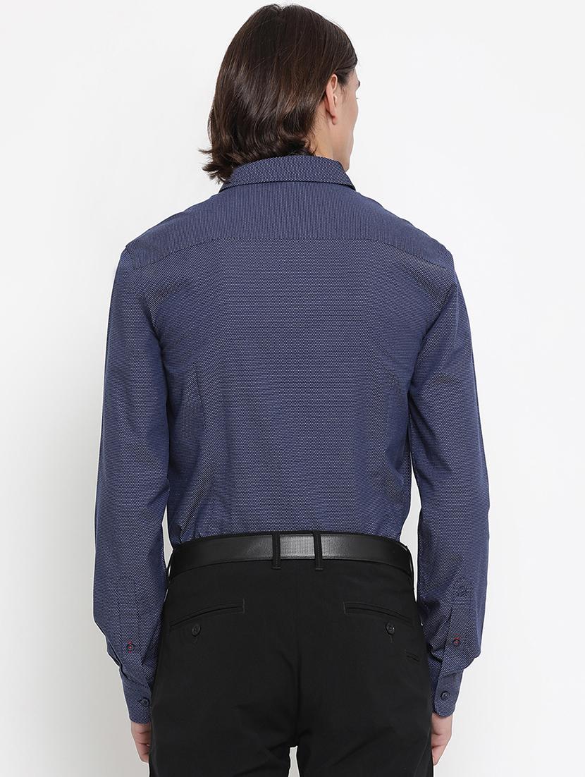 navy blue self design formal shirt - 17481679 - Zoom Image - 3