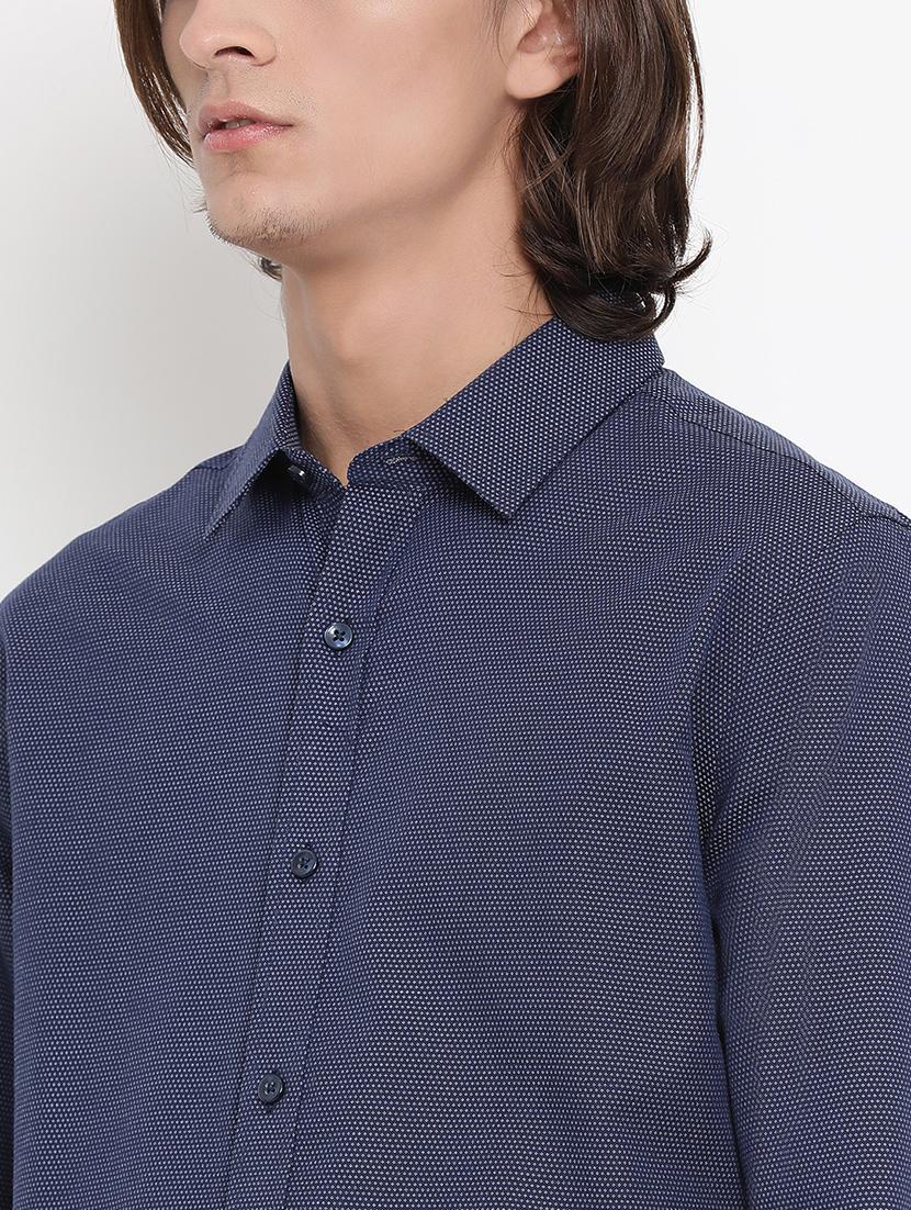 navy blue self design formal shirt - 17481679 - Zoom Image - 5
