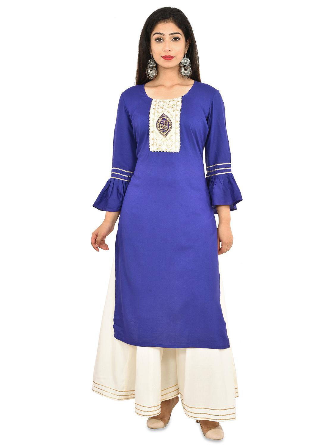 bell sleeves sequined straight kurta - 17482209 - Zoom Image - 1