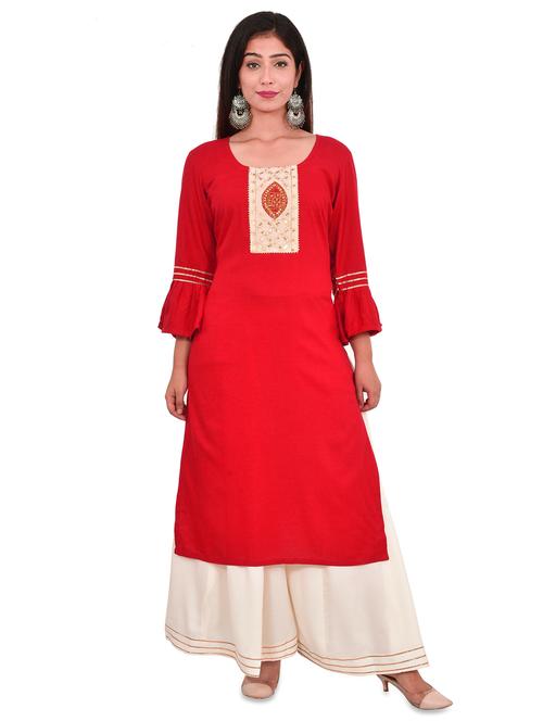 bell sleeves sequined straight kurta - 17482210 - Standard Image - 1
