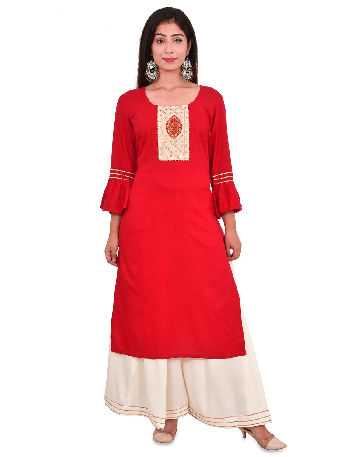 bell sleeves sequined straight kurta - 17482210 - Zoom Image - 1