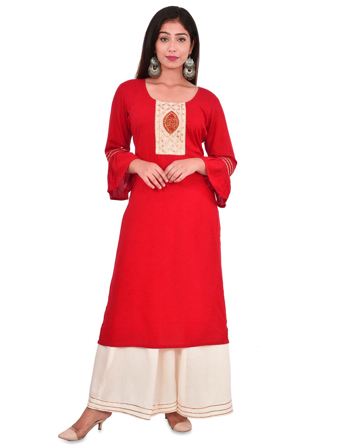 bell sleeves sequined straight kurta - 17482210 - Zoom Image - 2