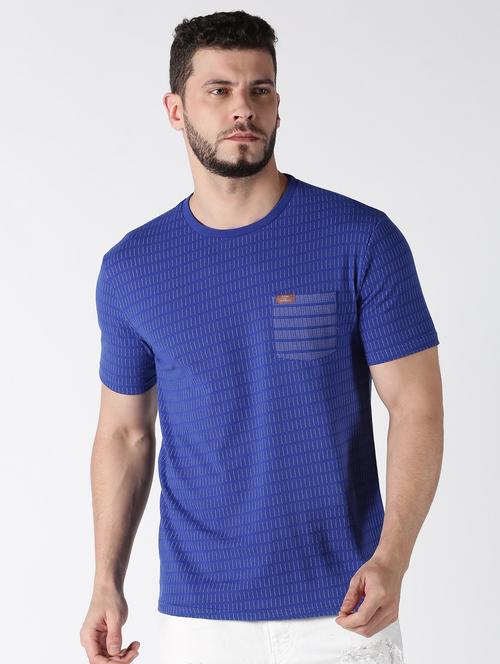 blue self design pocket t-shirt - 17482362 - Standard Image - 1