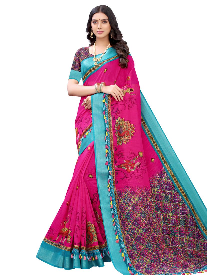 madhubani printed saree with blouse - 17482863 - Zoom Image - 1
