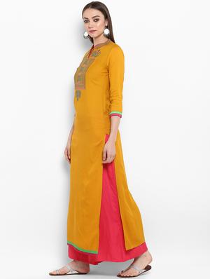 mustard embroidered straight kurta - 17483013 - Standard Image - 2