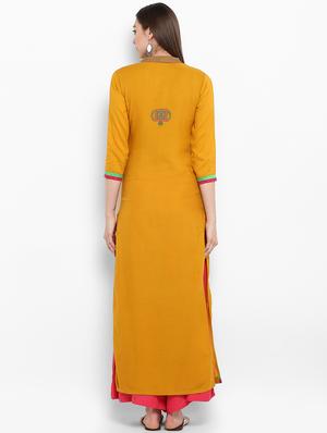 mustard embroidered straight kurta - 17483013 - Standard Image - 3