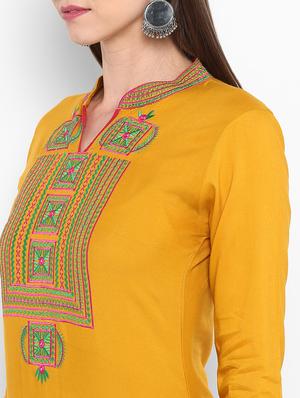 mustard embroidered straight kurta - 17483013 - Standard Image - 4