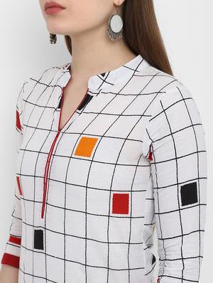 checkered cotton straight kurta - 17483017 - Standard Image - 4