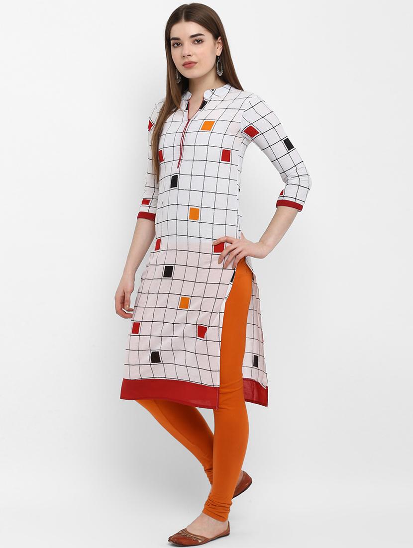 checkered cotton straight kurta - 17483017 - Zoom Image - 1