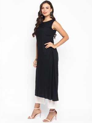 solid rayon a-line kurta - 17483021 - Standard Image - 2