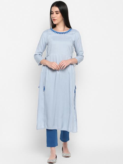 solid rayon straight kurta - 17483026 - Standard Image - 1