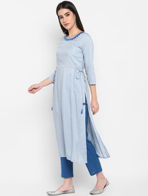 solid rayon straight kurta - 17483026 - Standard Image - 2