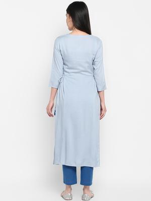 solid rayon straight kurta - 17483026 - Standard Image - 3
