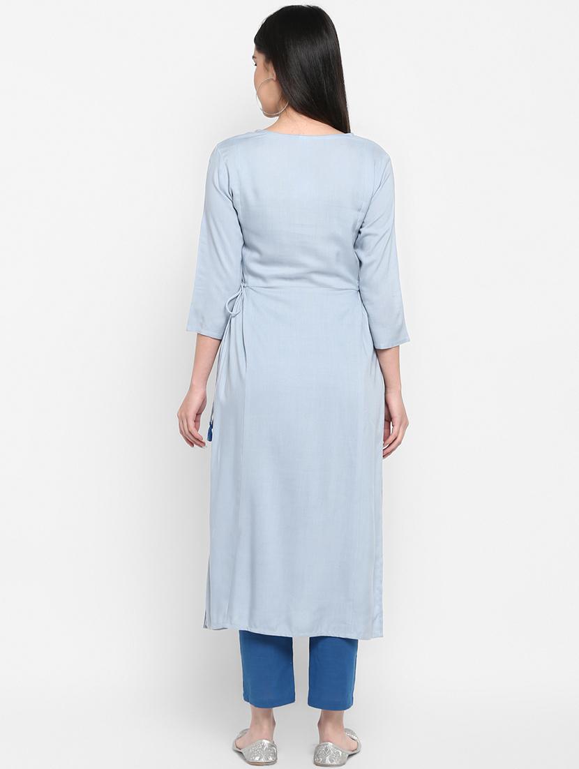 solid rayon straight kurta - 17483026 - Zoom Image - 3