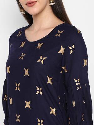 gold print rayon straight kurta - 17483027 - Standard Image - 4