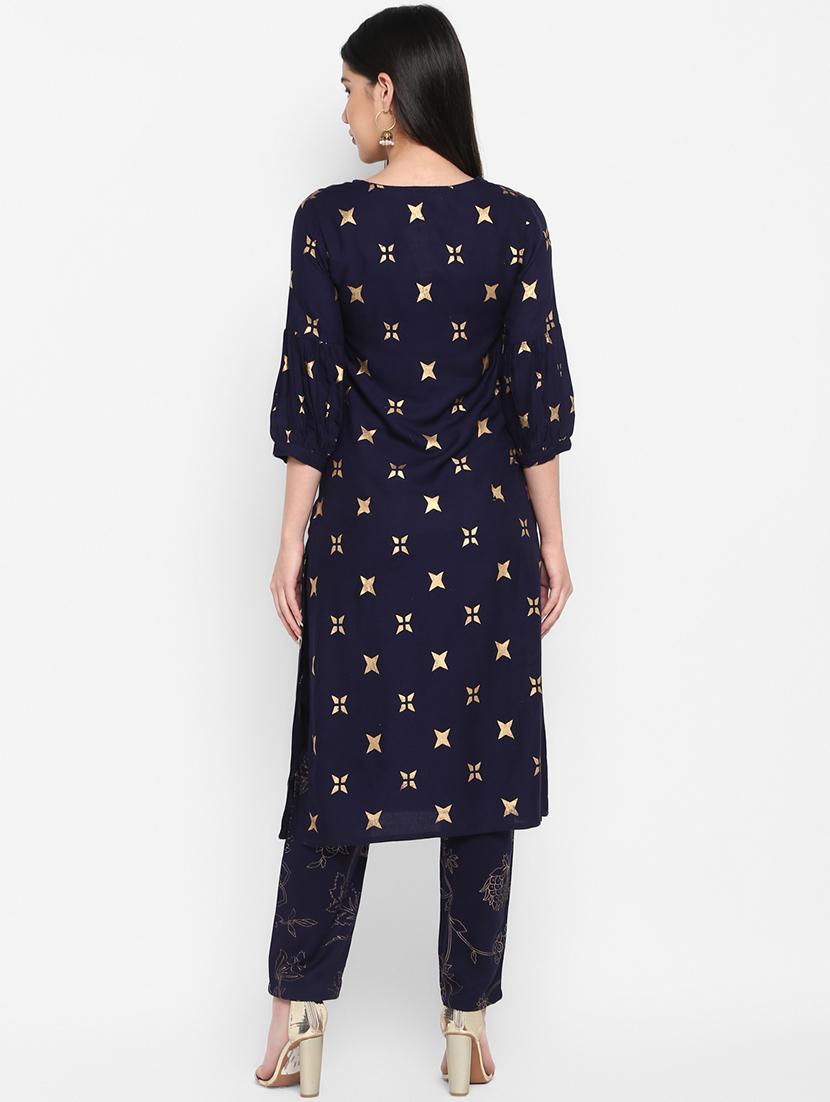 gold print rayon straight kurta - 17483027 - Zoom Image - 3