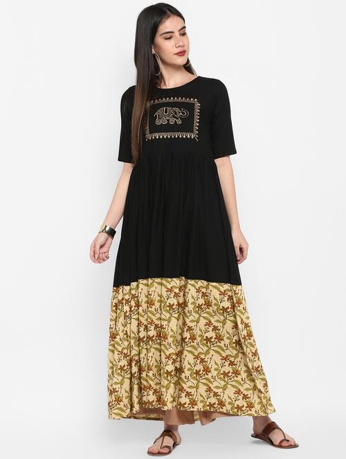 black rayon anarkali kurta - 17483029 - Standard Image - 1