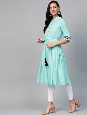 solid rayon anarkali kurta - 17483035 - Standard Image - 2