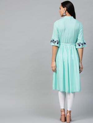 solid rayon anarkali kurta - 17483035 - Standard Image - 3