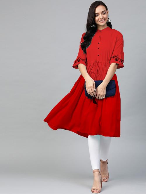 solid rayon anarkali kurta - 17483036 - Standard Image - 1