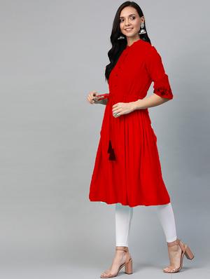 solid rayon anarkali kurta - 17483036 - Standard Image - 2