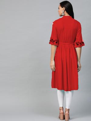 solid rayon anarkali kurta - 17483036 - Standard Image - 3