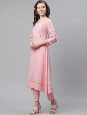 solid cotton asymmetric kurta - 17483038 - Standard Image - 2