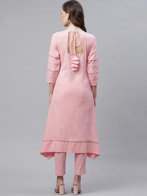 solid cotton asymmetric kurta - 17483038 - Standard Image - 3