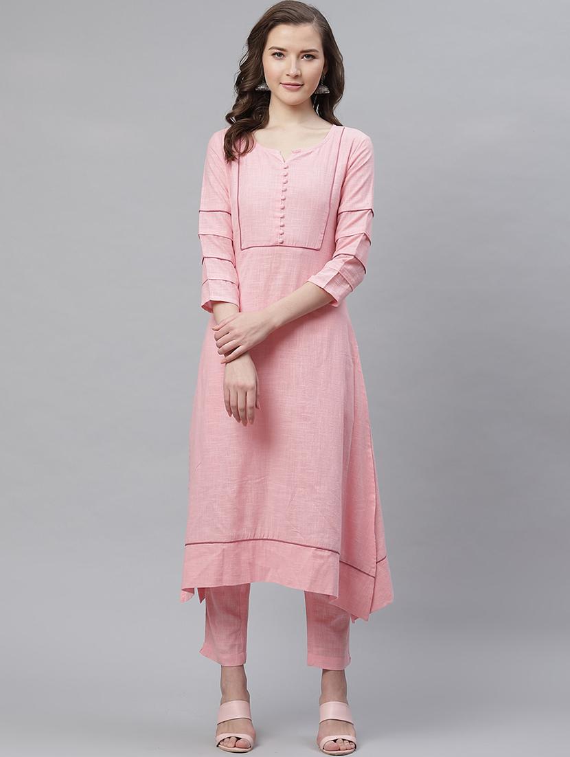 solid cotton asymmetric kurta - 17483038 - Zoom Image - 1