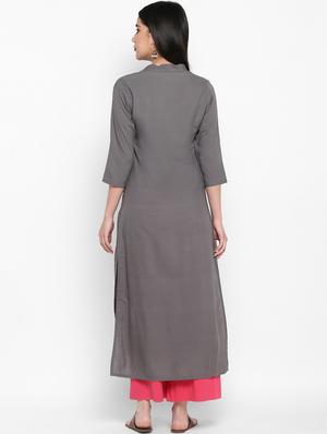 solid rayon straight kurta - 17483039 - Standard Image - 3