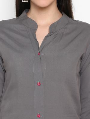 solid rayon straight kurta - 17483039 - Standard Image - 4