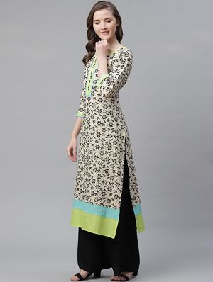 floral cotton blend straight kurta - 17483046 - Standard Image - 2
