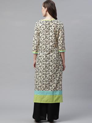 floral cotton blend straight kurta - 17483046 - Standard Image - 3