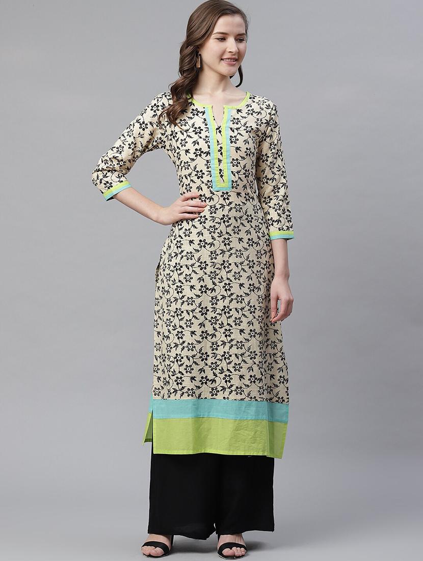 floral cotton blend straight kurta - 17483046 - Zoom Image - 1