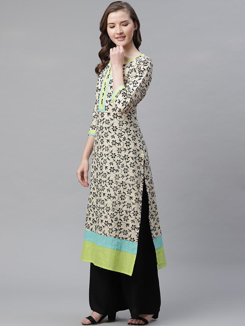 floral cotton blend straight kurta - 17483046 - Zoom Image - 2