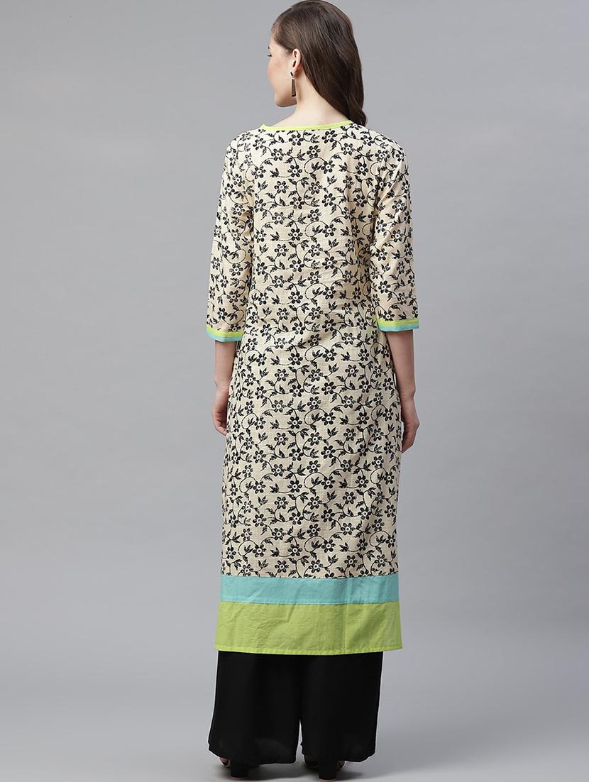 floral cotton blend straight kurta - 17483046 - Zoom Image - 3