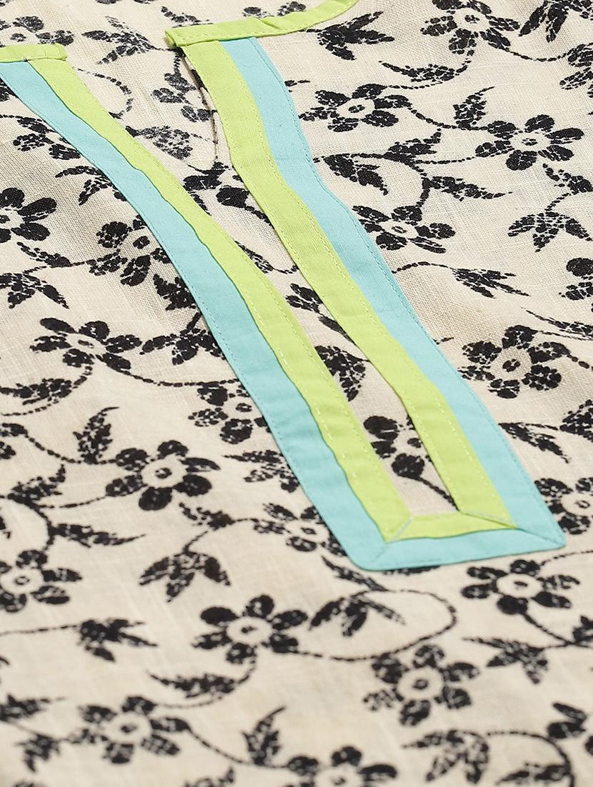floral cotton blend straight kurta - 17483046 - Zoom Image - 4