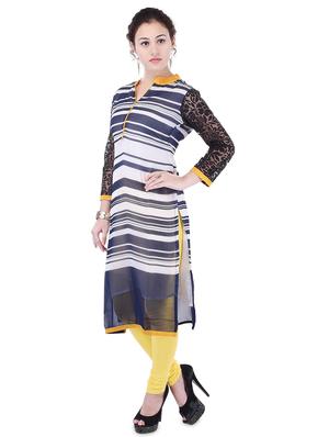 striped georgette straight kurta - 17483063 - Standard Image - 2
