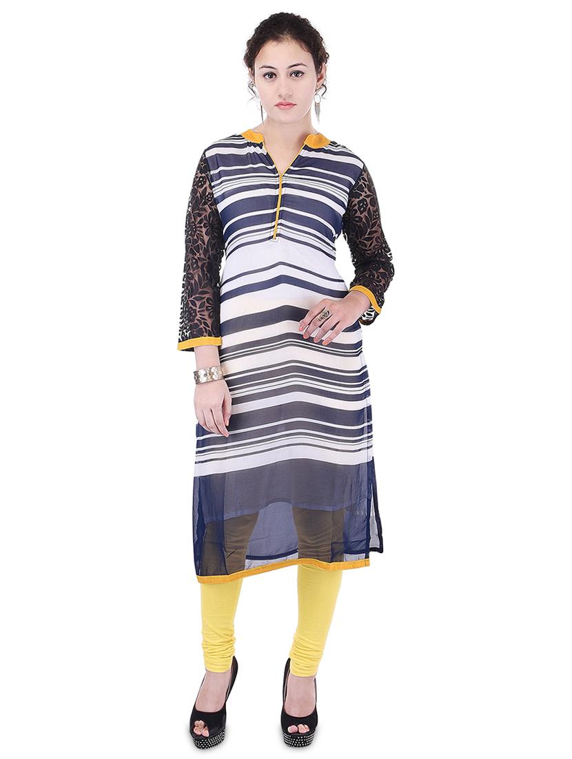 striped georgette straight kurta - 17483063 - Zoom Image - 1