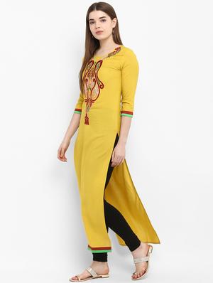 solid rayon straight kurta - 17483082 - Standard Image - 2